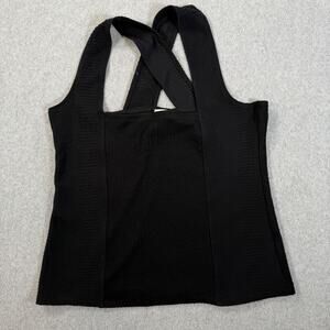 Bohme Criss Cross Tank Top Women's medium Black Ribbed Knit Sleeveless
